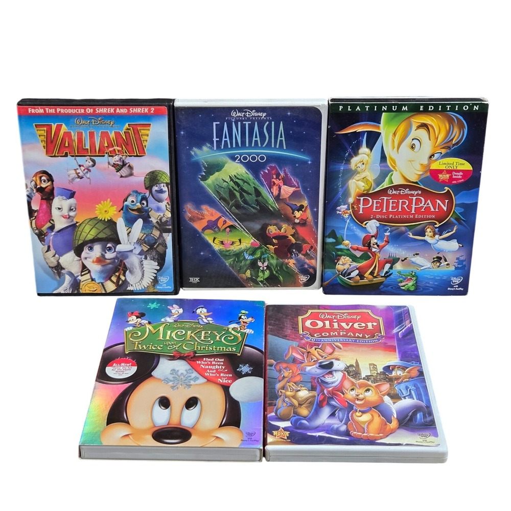 Disney DVD Bundle Lot 5‎ Peter Pan Fantasia Mickey Disney Oliver Company Valiant